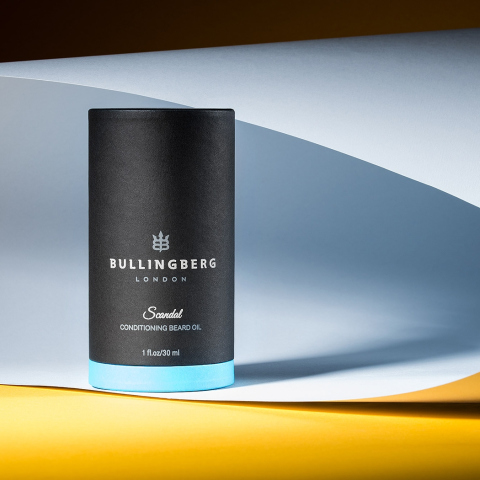 Product photography of one product to showcase Mens Grooming Packaging design for Bullingberg Beard oil.