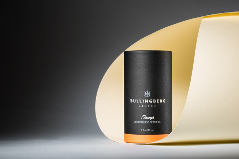 Product photography to showcase Packaging design of Bullingberg Beard oil - Triumph.